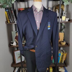 Stafford Stretch Comfort Mens Sport Coat Navy Pinstripe Wool Poly Blend Size 42L